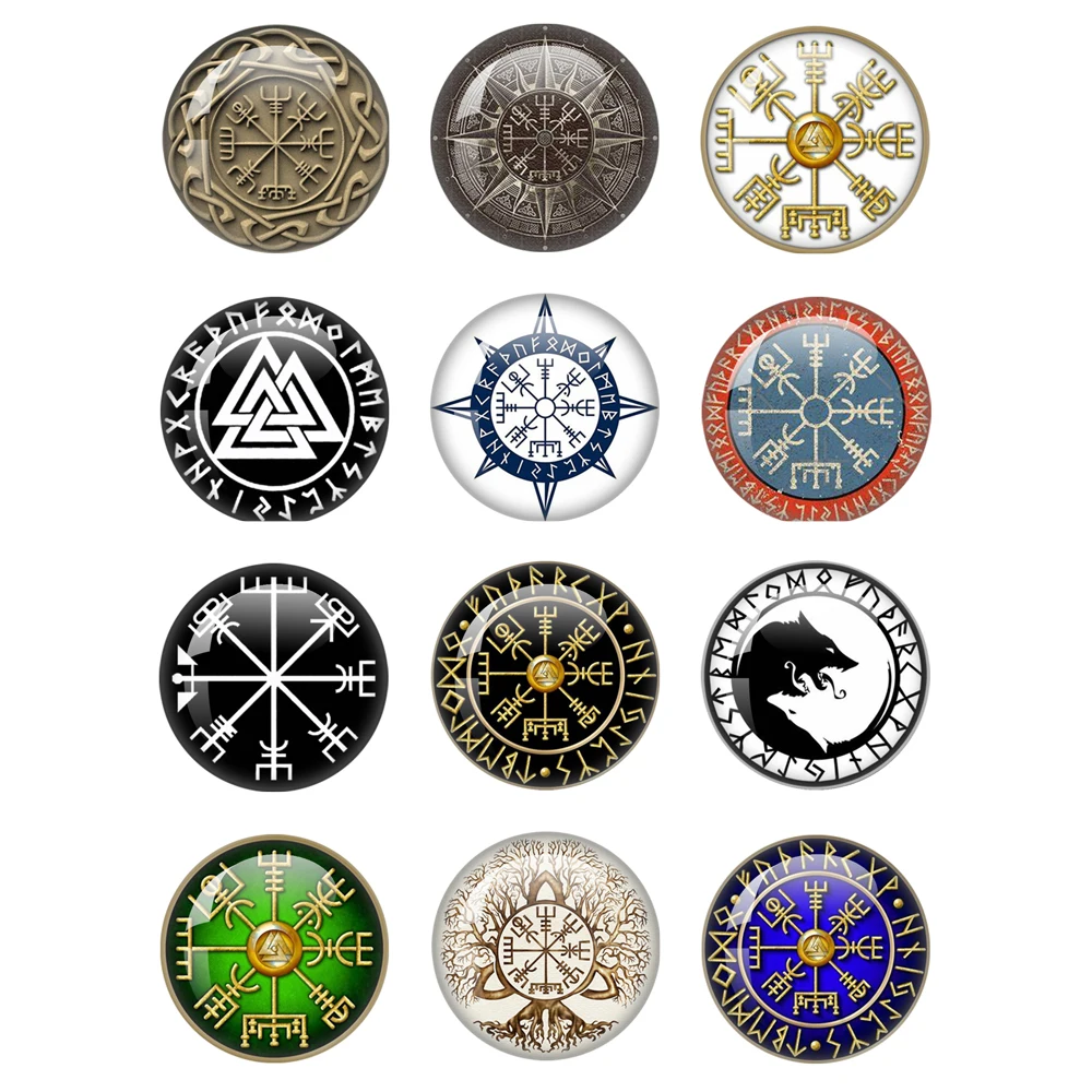 Amuleto Logo vichingo simbolo di odino di Norse 12 pezzi 12mm/20mm/25mm rotondo foto Cabochon in vetro posteriore piatto che fa risultati