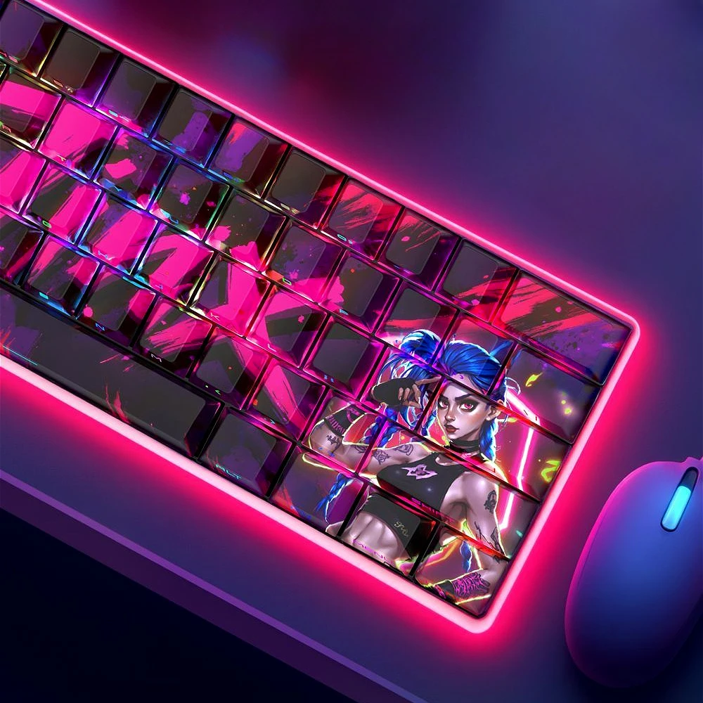 Jinx Personalized Keycap Set Cherry Side Engraved Translucent PBT Keycaps 129 Keys for MX Switch Mechanical Keyboard Wotting