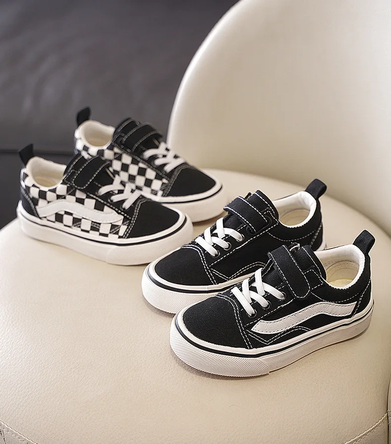 New Toddler Kids Low Top Canvas Shoes Children Hook and Loop Slip on Athletic Shoes Student Soft Sole Non Slip Breathable Shoes