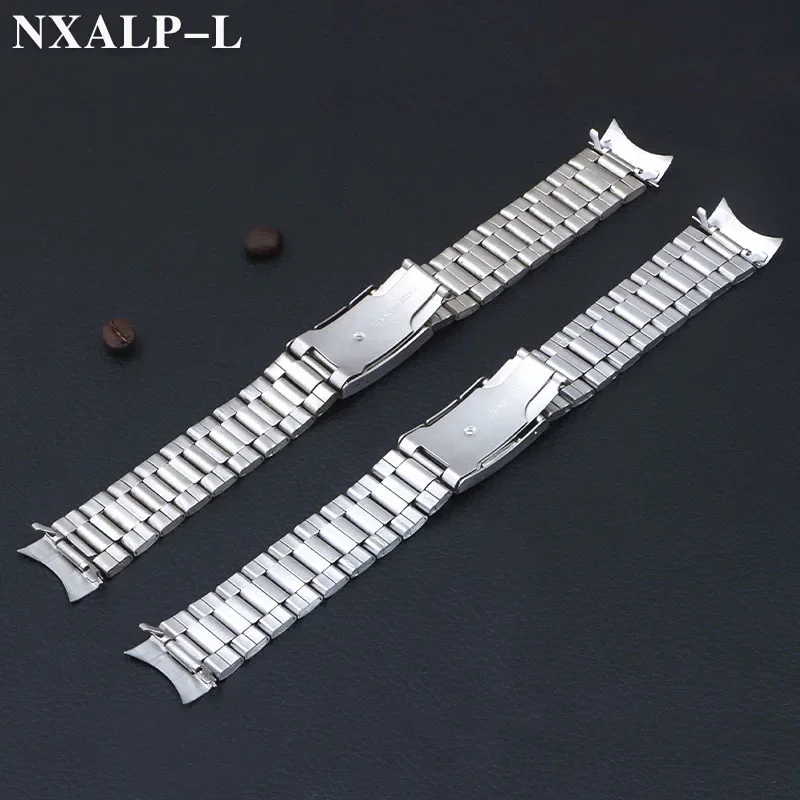 Curved End Watchband Stainless Steel Strap 20mm 22mm Metal Bracelet Folding Buckle Universal Accessories Replacement Watch Band