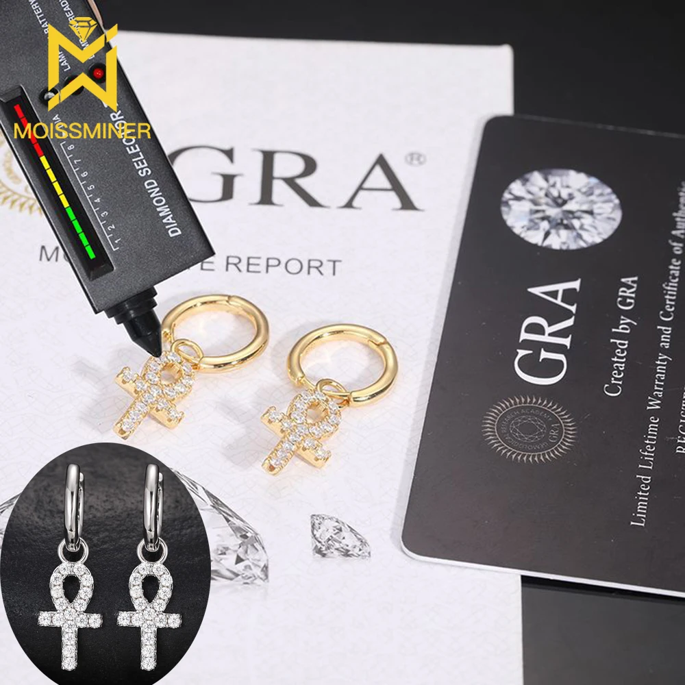 VVS1 Cross Moissanite Earrings S925 Silver Iced Out Ear Studs For Women Men High-End Jewelry Pass Diamond Tester Free Shipping