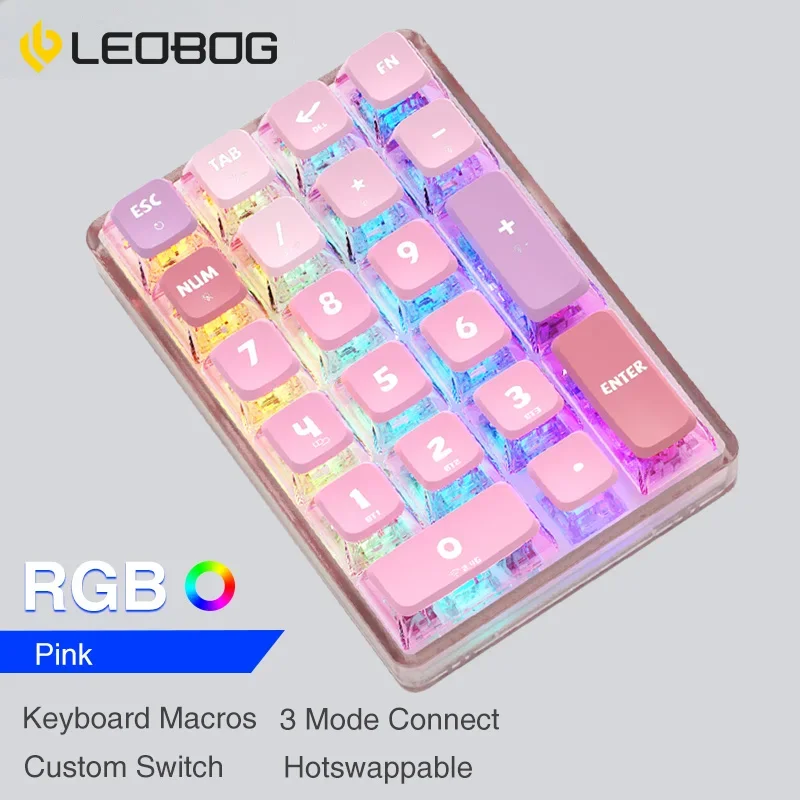 LEOBOG Gaming Keyboard 21 Key K21 Mechanical Keypad Transparent Bluetooth Number Pad Photoshop Accounting Numpad