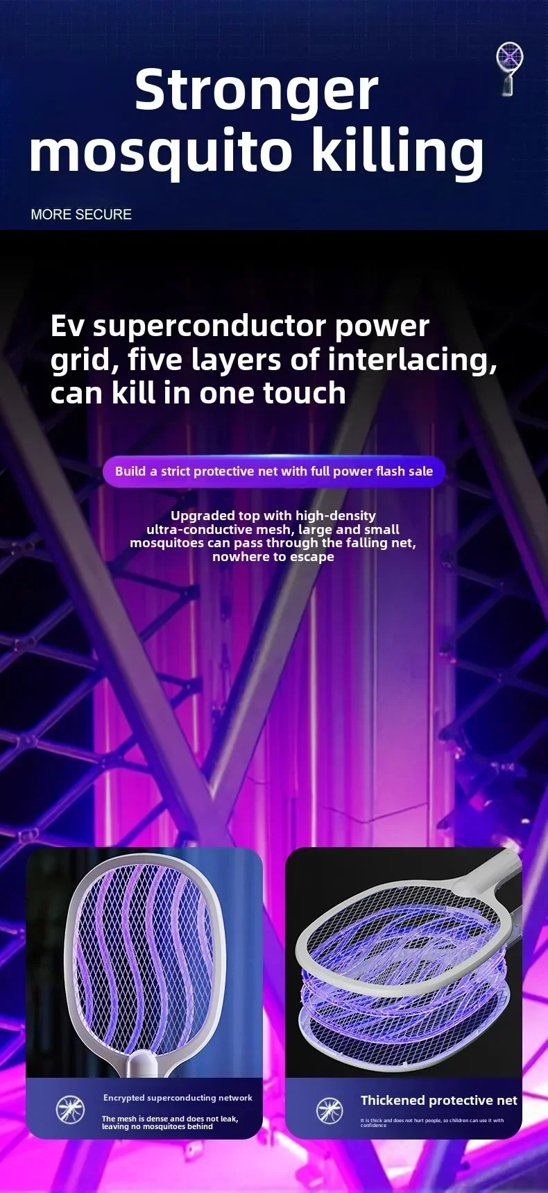 TINSOL 2-in-1 Mückenklatsche mit violettem Licht zur Mückenanziehung, USB-aufladbarer multifunktionaler elektrischer Mückenvernichter – Detail 5