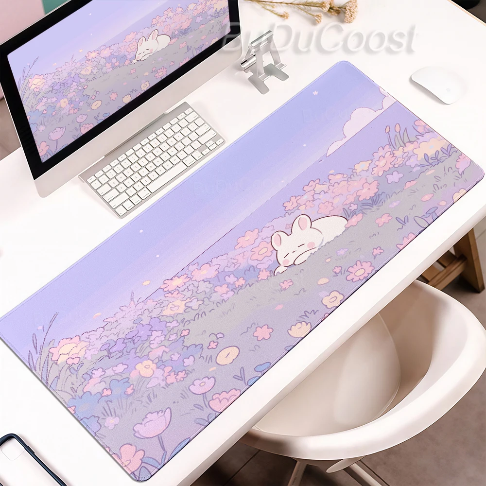 Kawaii Bunny Mousepad Cute Rabbit Desk Mat Computer Gaming Keyboard Extended Mouse Pad Office Accessories Gamer Anime Mousemat
