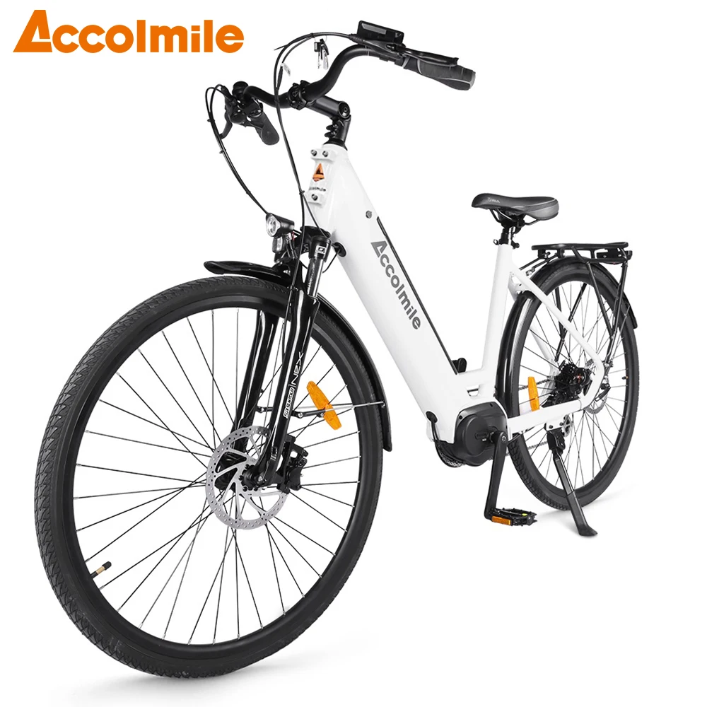 Accolmile Black / White Electric Bike Powerful 250W City Ebike With BAFANG Mid Motor 700C Adult Electric Bicycle Mens Womens