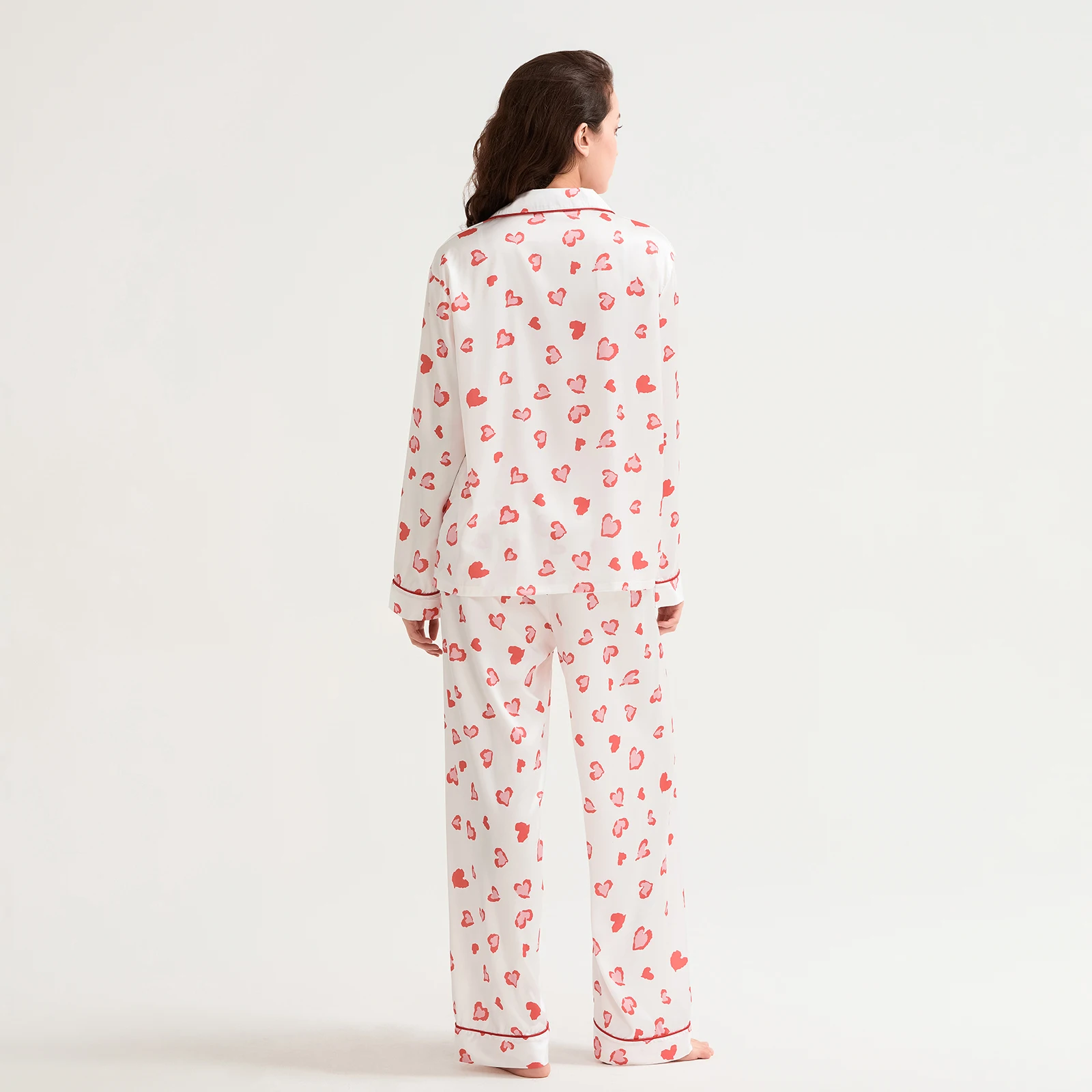 HEZIOWYUN 2-teiliges Pyjama-Set für Damen zum Valentinstag, süßes, langärmliges Hemd mit Herzmuster, Oberteile und Hosen mit elastischem Bund, Loungewear