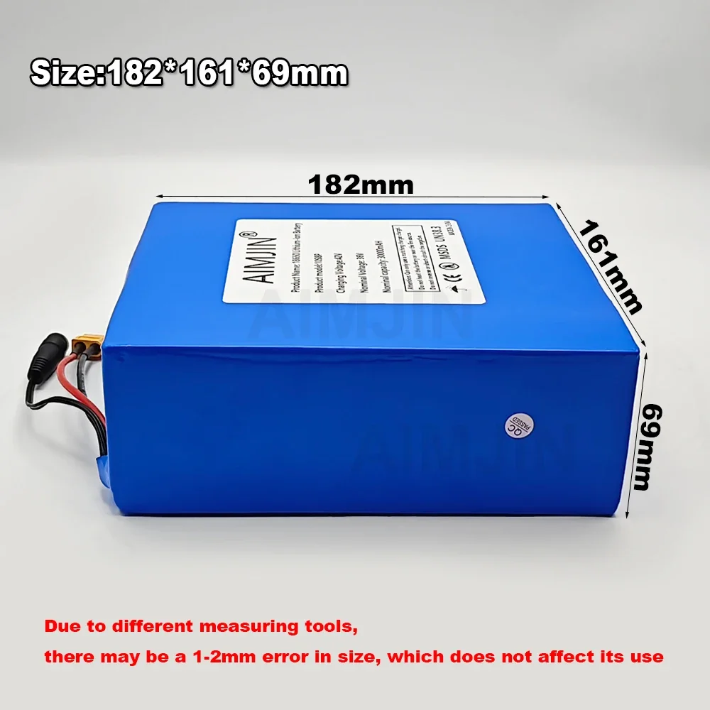 36V 30000mAh 10S8P 18650 lithium battery pack, 1000W built-in BMS, suitable for various energy storage backup+Charger