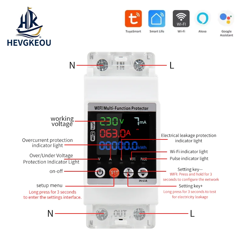 Smart Home WiFi Circuit Breaker by HEVGKEOU | Auto Reclosing with Remote App Control & Real-Time Voltage Monitoring