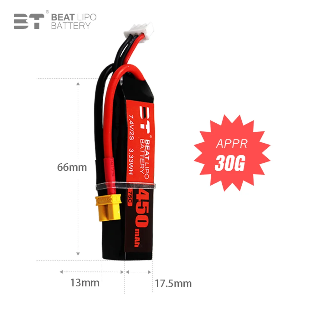 BEAT 2S 450mAh 75C 7.4V LiPo Battery XT30 For RC Helicopter Quadcopter FPV Racing Drone