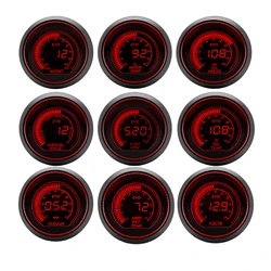 52mm Tachometer RPM Water Temp Oil Temp Oil Press Exhaust Temp Voltmeter Boost Vacuum AFR Gauge Red Blue Backlight LCD Display