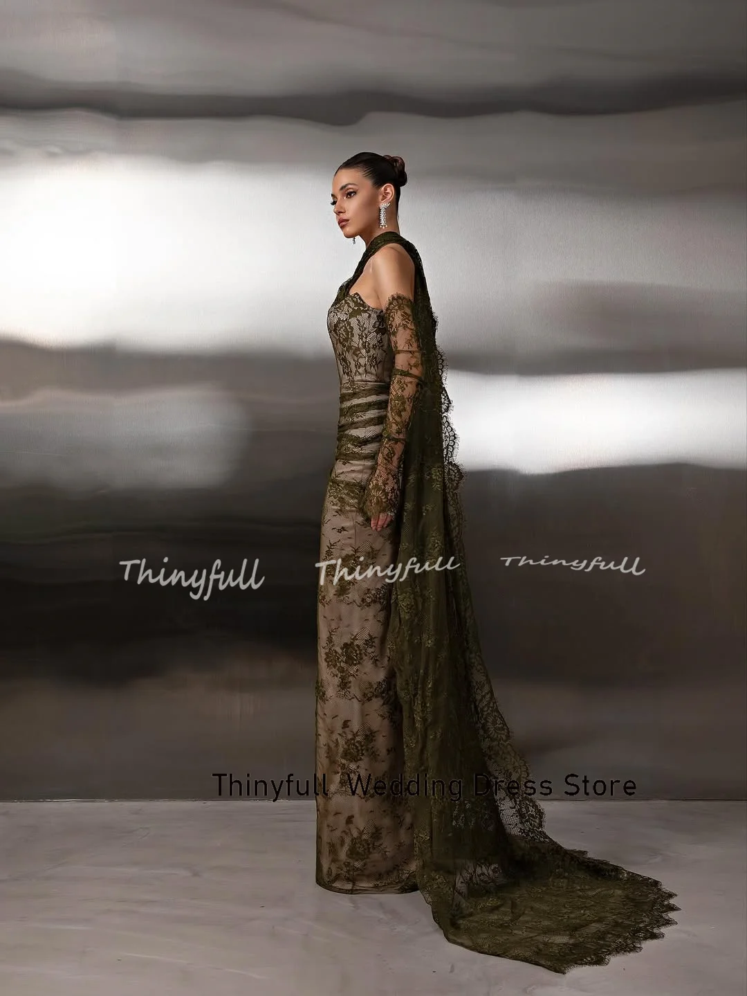 Thinyfull Sirena Arabo Abiti da ballo in pizzo Halter Maniche staccabili Abito da sera Abito lungo formale robes de soirée Personalizzato