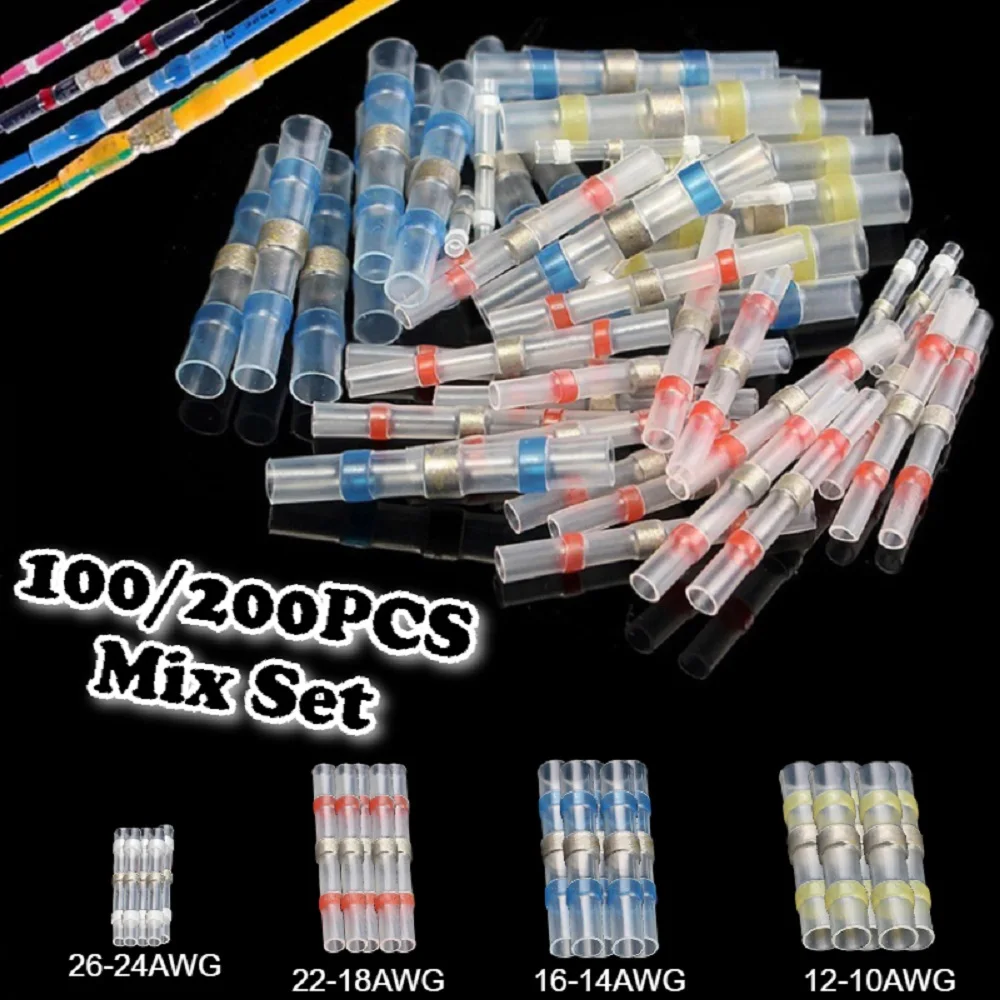 

100/200PCS Mix Set Waterproof Solder Seal Wire Connector Shrink Butt Connectos Electrical Splice Wire Car Insulated Terminal Kit