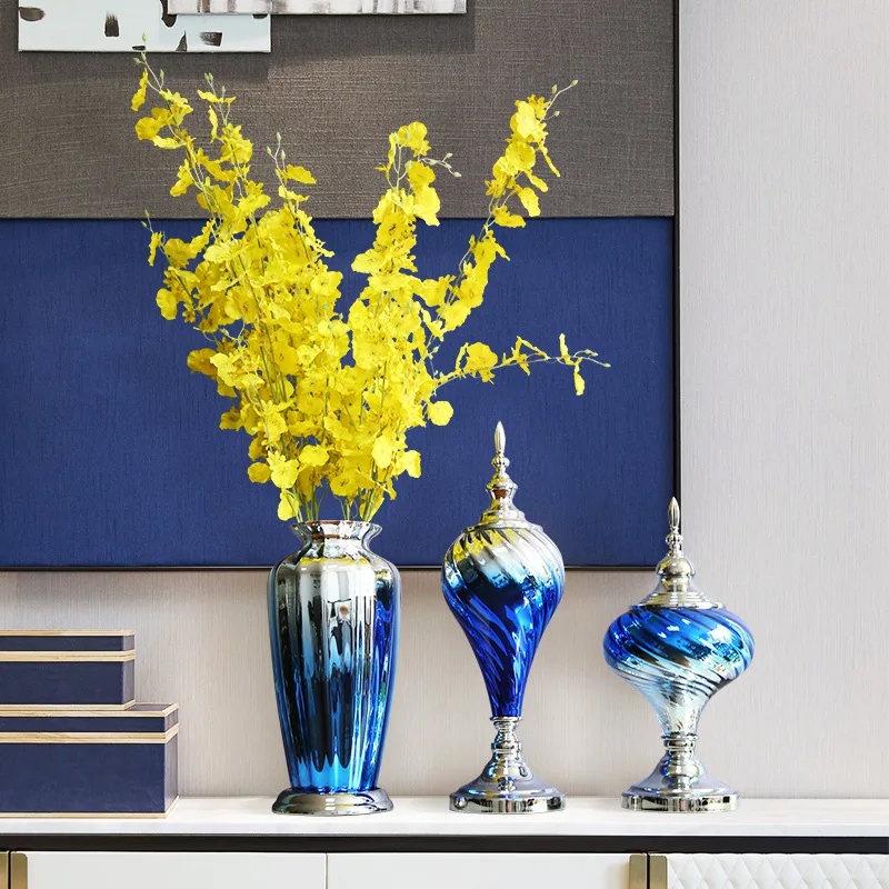 

Blue Gradient Vase Creative Home Flower Arrangement Ornament TV Cabinet Entrance Bar Table Model Room Decoration