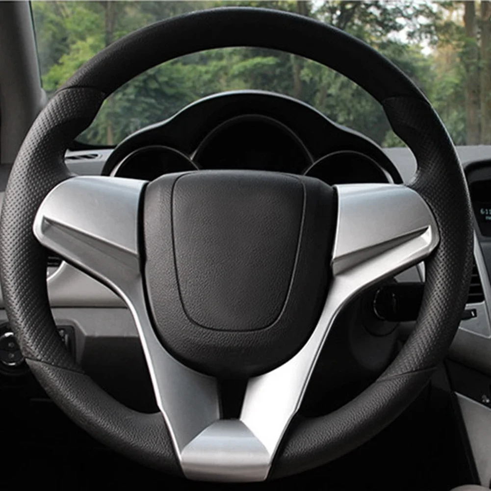 For Chevrolet Cruze 2009-2015 Car Interior Steering Wheel Cover Trim Matte Silver