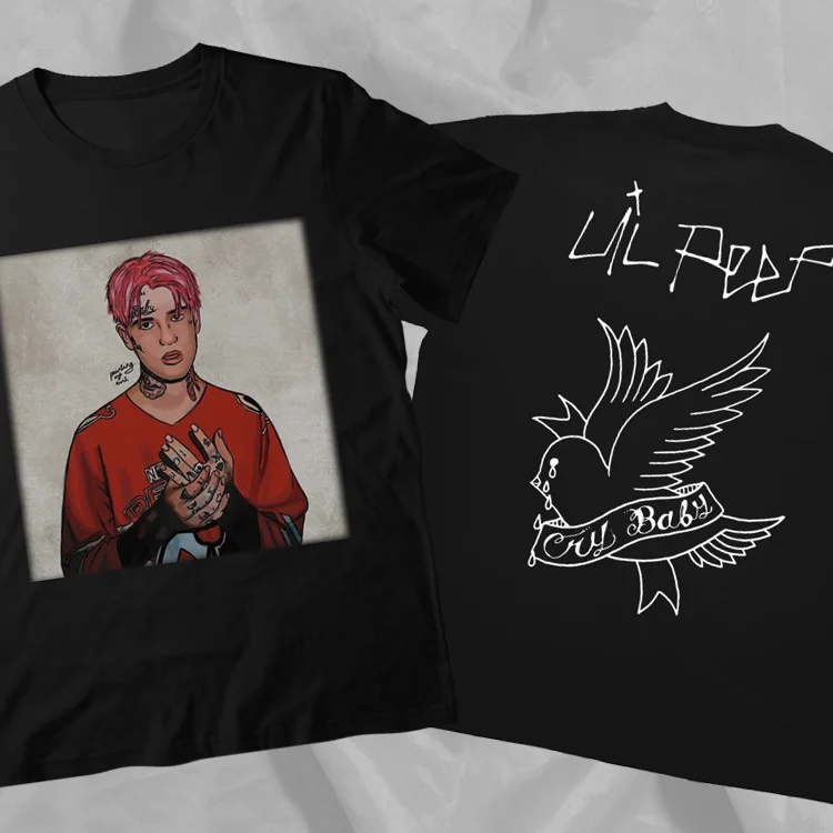 Lil Peep Hellboy Rare 2016 Style Black Double Sided T-Shirt