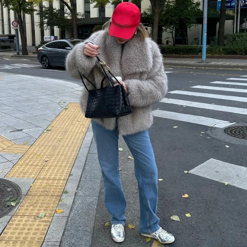 Tuularose sólido casaco de pele do falso feminino moda lapela macia manga cheia casacos soltos senhora 2025 inverno quente diário commuter outwears