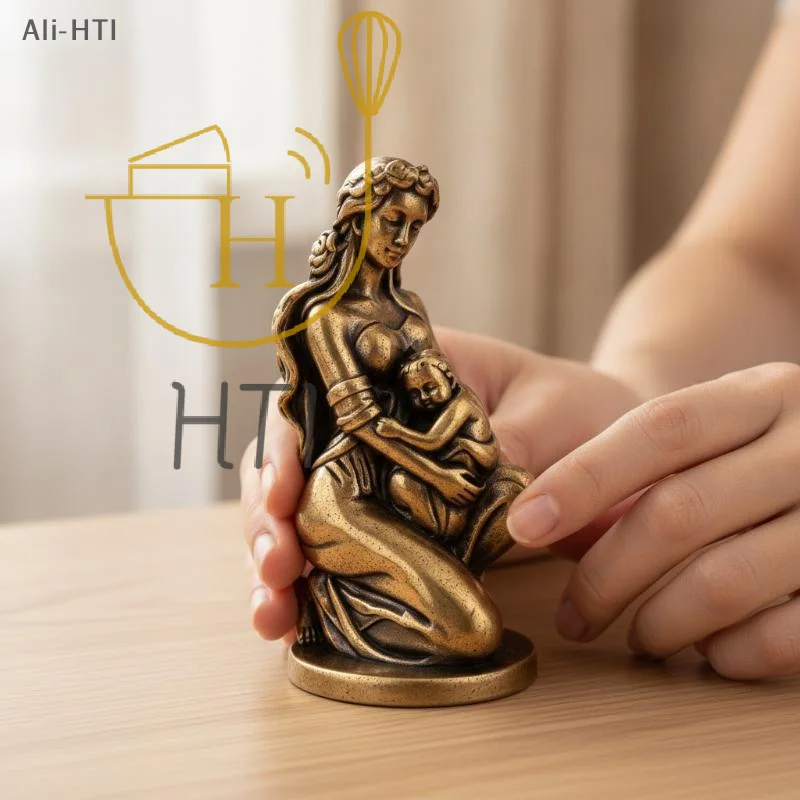 1/2Pcs Mini Brass Mother And Child Statue Fine Craft Retro Finish Home Desktop 0rnament Decor Mother Gifts