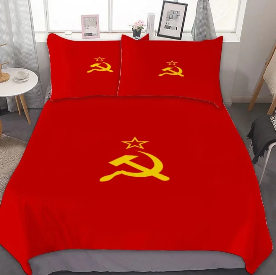 Red Soviet Socialist Republic USSR Flag Duvet Cover Set Soviet Union Bedding Sets Russian Soviet Flag Quilt Cover Set Bedspreads