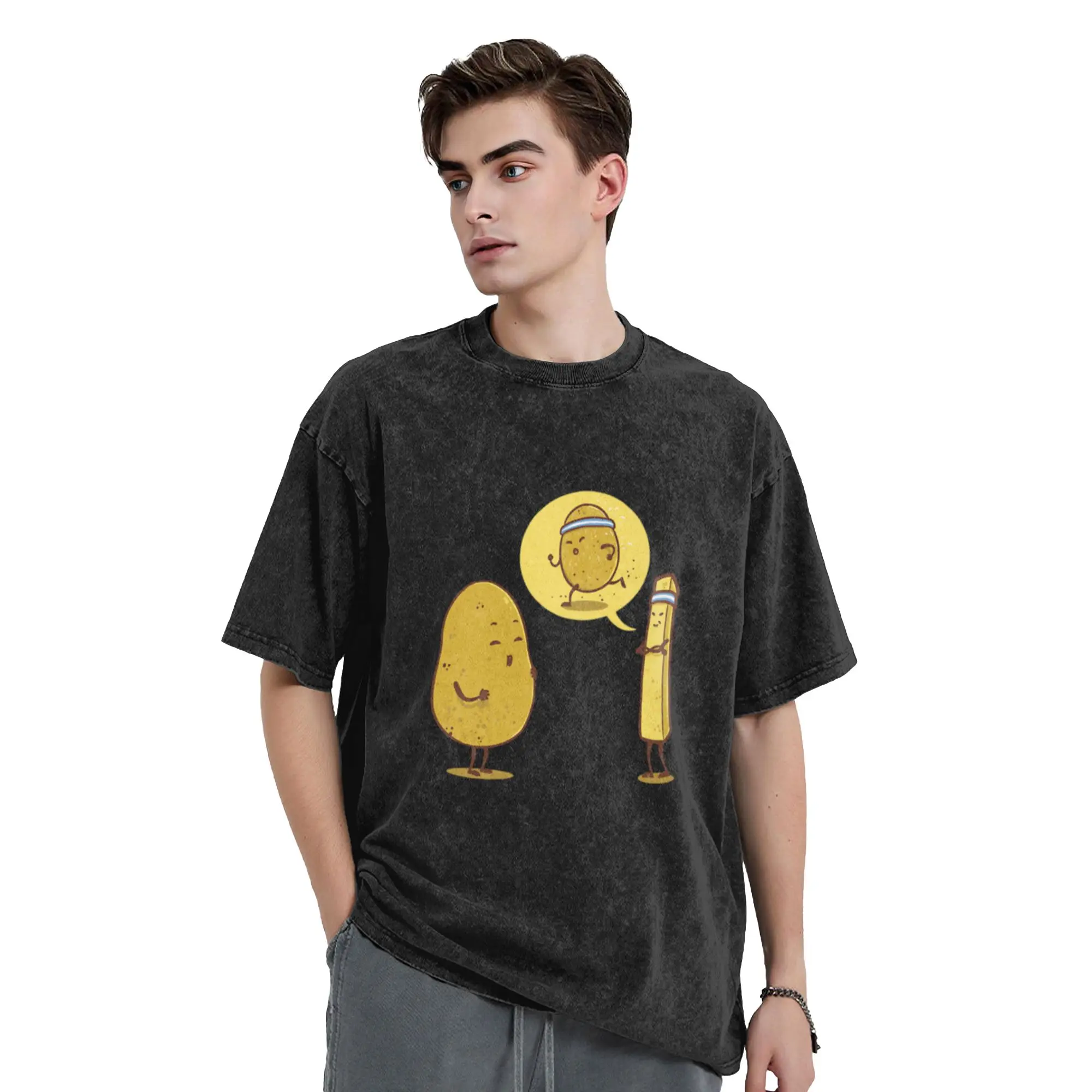 Funny Potatoe Fries print - perfect gift Unique Cool A Washed T Shirt Men's Women's Oversized Cotton Tees Tops