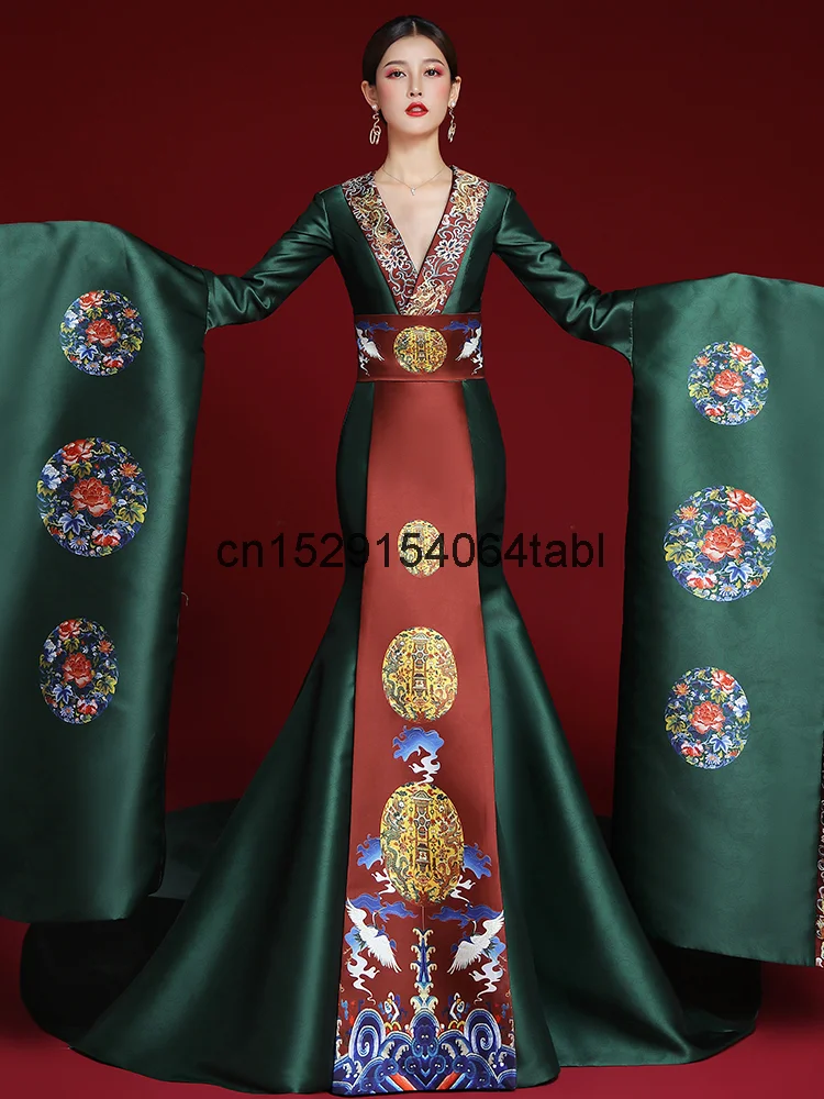 

Chinese Style Adult Creative Fashion Show High-end Performance Costumes, Stage Ancient Costumes, Host's Tail Dress Han Fu