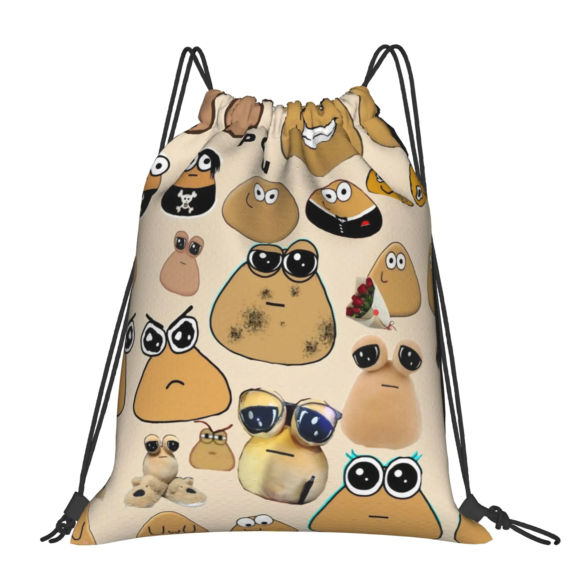 My Pet Alien Pou Drawstring Backpack Gym Sports Sackpack Water Resistant Virtual Pet String Bag for Cycling 36cm (W) x 43cm (H)