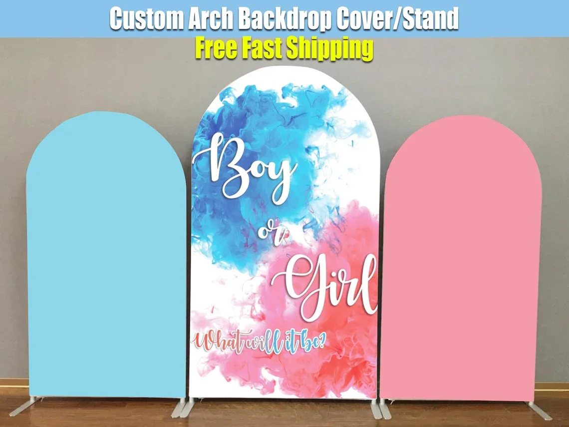 Gender Reveal Arch Backdrop Balloons Arched Stand Frame Double-sided Fabric Cover Custom Party Wedding Flowers Arch Wall Panels