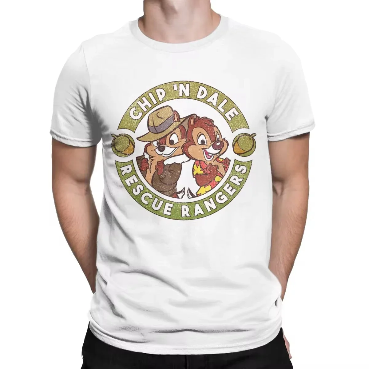 Men Squirrels Rescue Rangers Logo T Shirt Chip and Dale 100% Cotton Tops Hipster Short Sleeve Round Collar Tees Summer T-Shirts