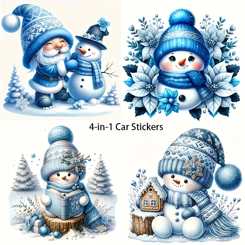 4-in-1-Aufkleber mit festlichem Weihnachts-Schneemann-Muster, DIY-Vinyl-Aufkleber, abnehmbarer Aufkleber