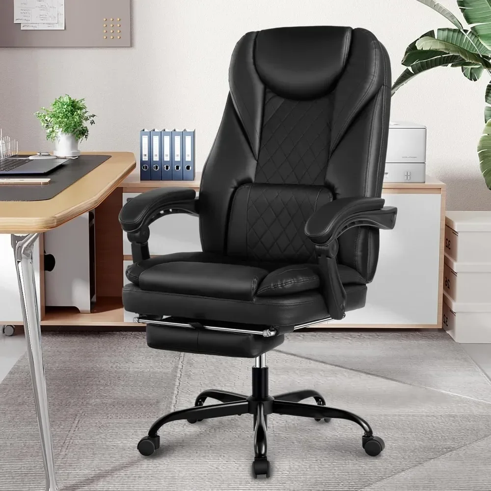 Office Chair with Foot Rest,Reclining Leather High Back Chair, Home Office Desk with Lumbar Support Ergonomic Office Chair