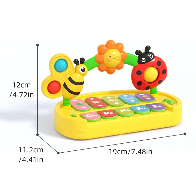 Baby Piano Toy 6 to 12 Months,Insect Piano Keyboard with Light Up & Music,4 Modes Musical Toys for Toddlers 1-3(Without Battery)