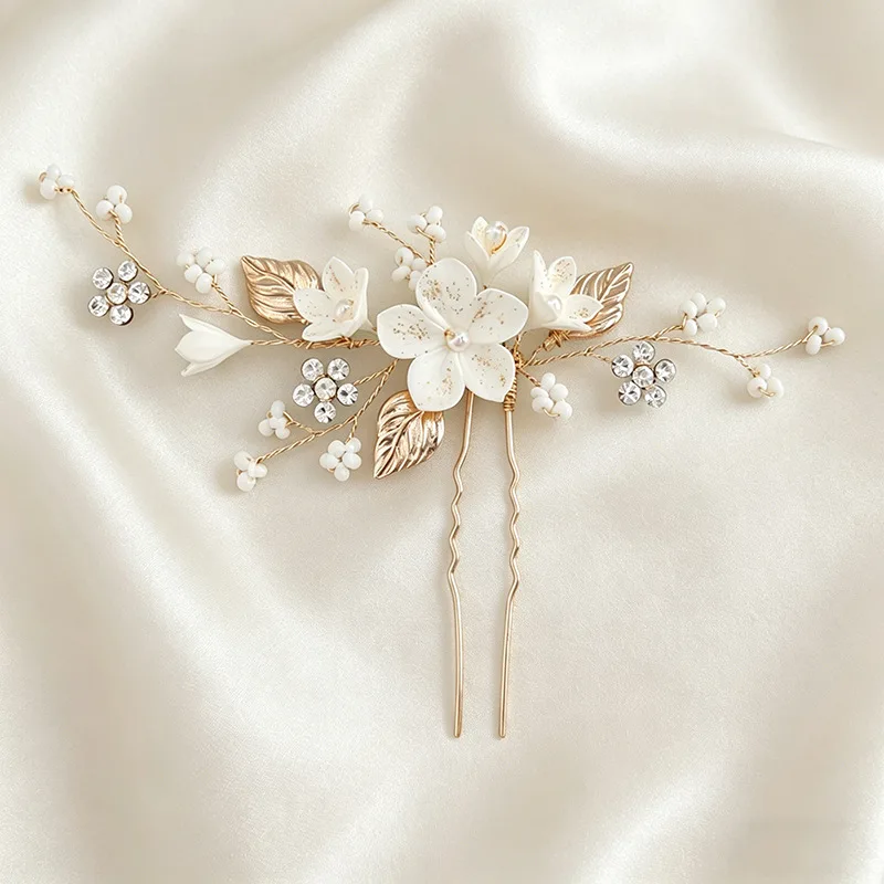 Bride Headpiece Hairpin Pearl Harbor Style Imitation Pearl Zircon Disc U-Shaped Hair Accessory Cross Border Amazon Hot Item