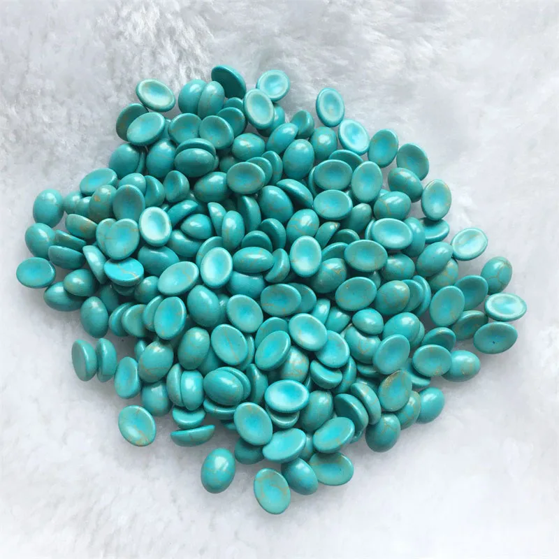 Oval 100PCS Semicircle Turquoise Beads Howlite Semi-precious Stone Dome Flat Back Cabochons Half Round Mineral Gem Cameo