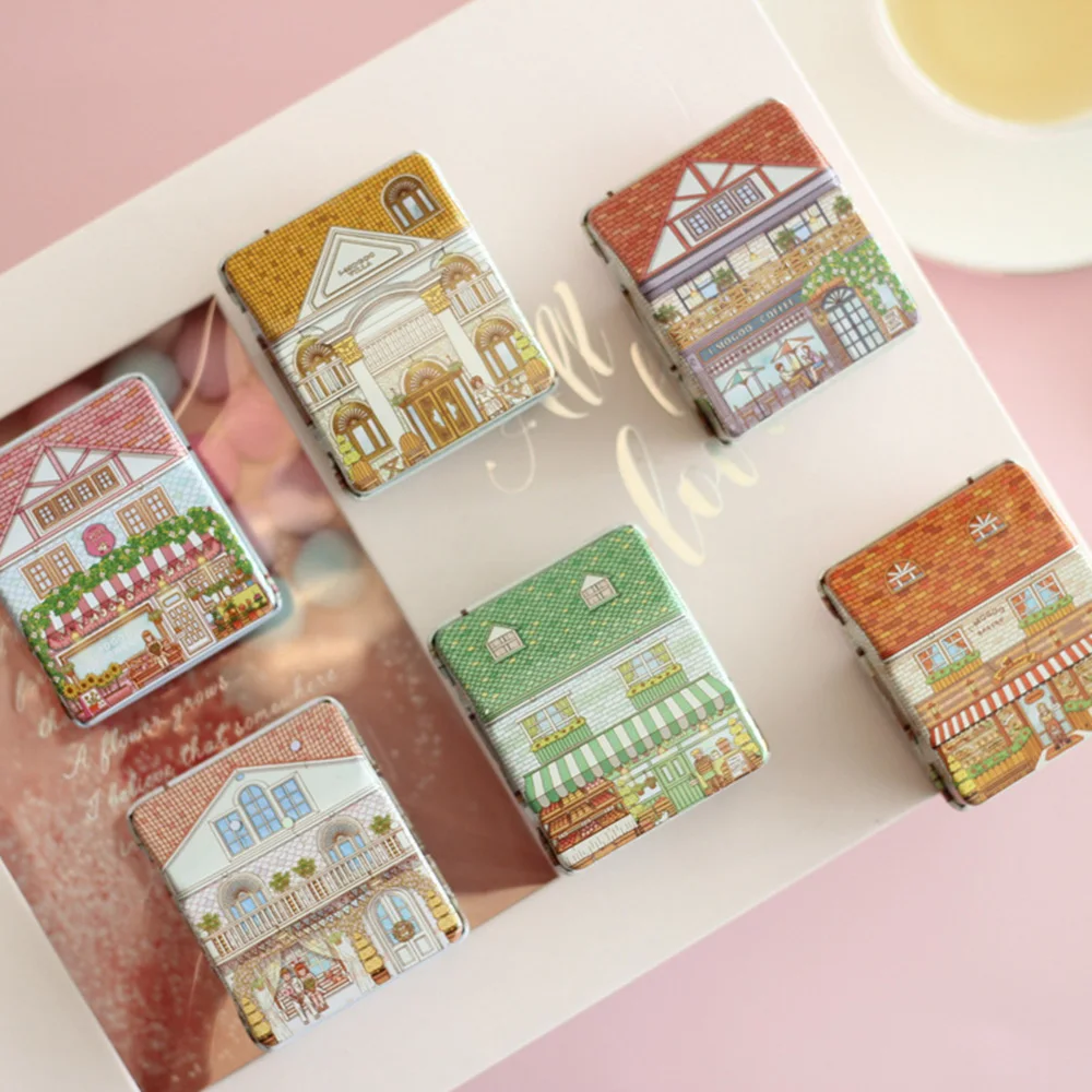 6Pcs Mini House Shaped Tin Boxes Metal Storage Boxes with Hinged Lid Vintage European Style Multi Purpose Candy Organizer - view 3