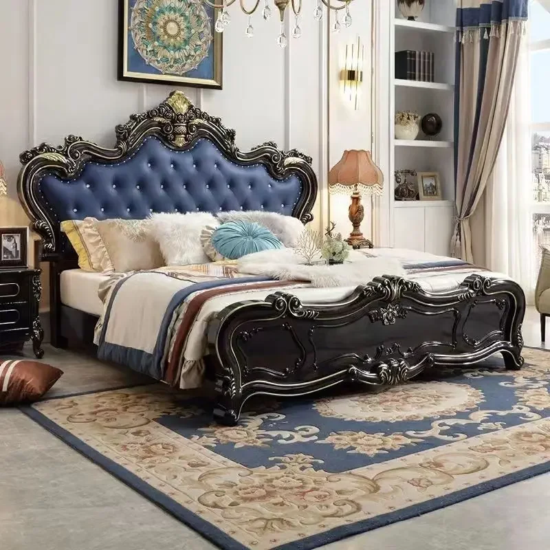 

Balck Minimalist Bed European High Quality Designer Full Body Frame Bed Modern Headboard Confortable Cama De Casal Furniture