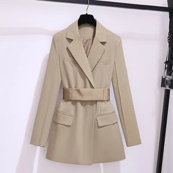 2024 Spring Autumn Women Blazers Elegant Temperament Suit Dress Wrapped Waist Dress Black Loose Jacket OL Fashion Women Clothing