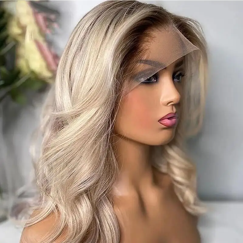 Glueless 180Density 26Inch Soft Preplucked Ombre Blonde Body wave Long Deep Lace Front Wig For Women With Baby Hair Daily