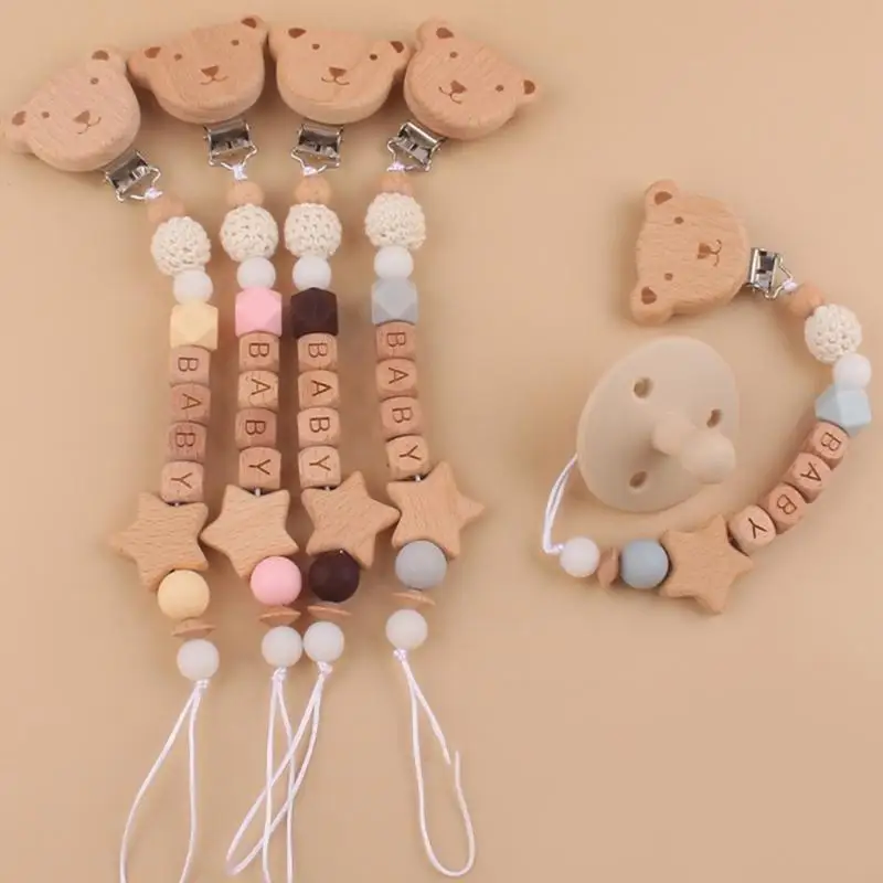 مصاصة مطرزة بسلسلة لعبة المضغ منظم لهاية من السيليكون هدية استحمام للرضع L8RB #4