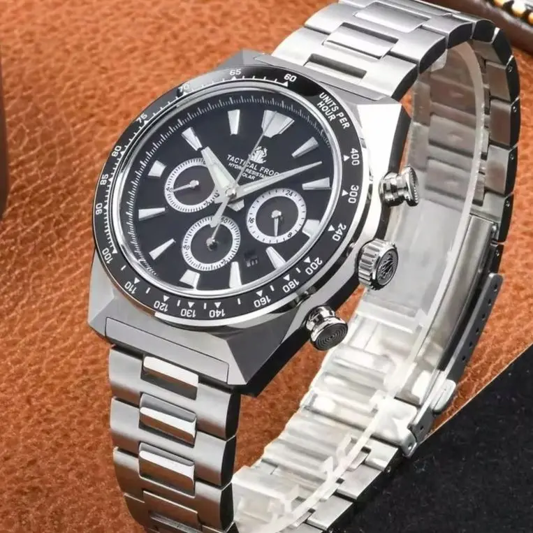 Tactical Frog Men Chronograph Watch Sport 43mm Eco-Drive Quartz Wristwatch Diver 20Bar Waterproof Luminous Sapphire VS75