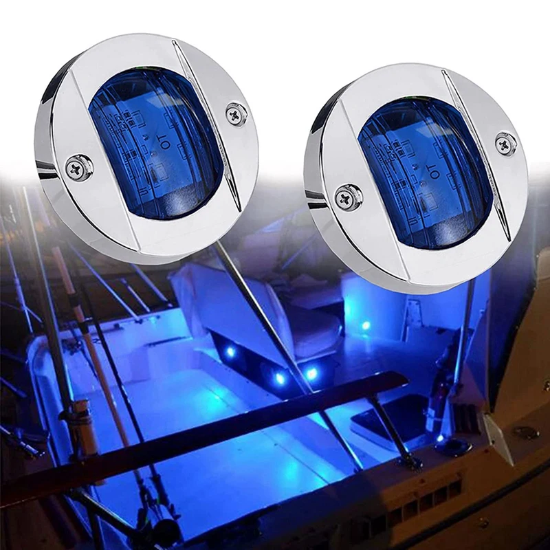 10X DC12V Round Marine Boat LED Courtesy Lights Cabin Deck Stern 6 LED Side Marker Lightnavigatioin Light Blue