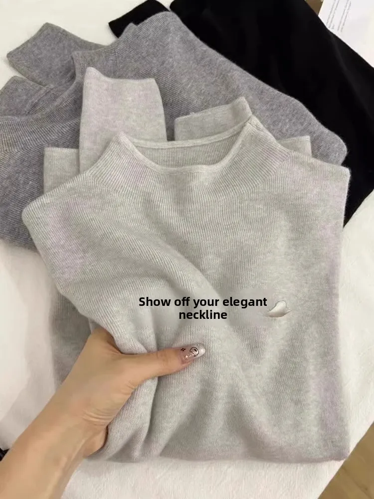 

ay Knitted Long Sve irt Early Spring New Sle Women's Inner Wear f High Collar Spicy Girl Slim Base Top