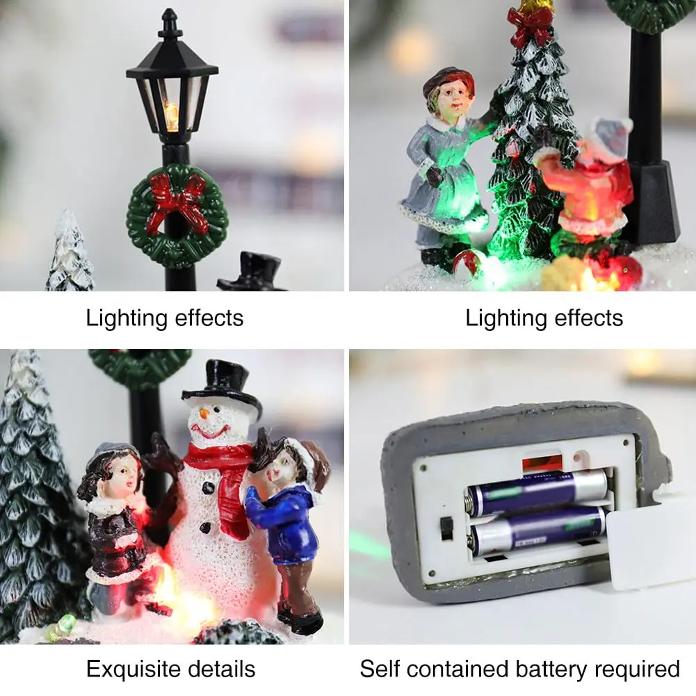 Miniature Christmas Scene 3d Molded Battery Operated Christmas Figurine Resin Holiday Decoration Semi Handmade For Holiday Home