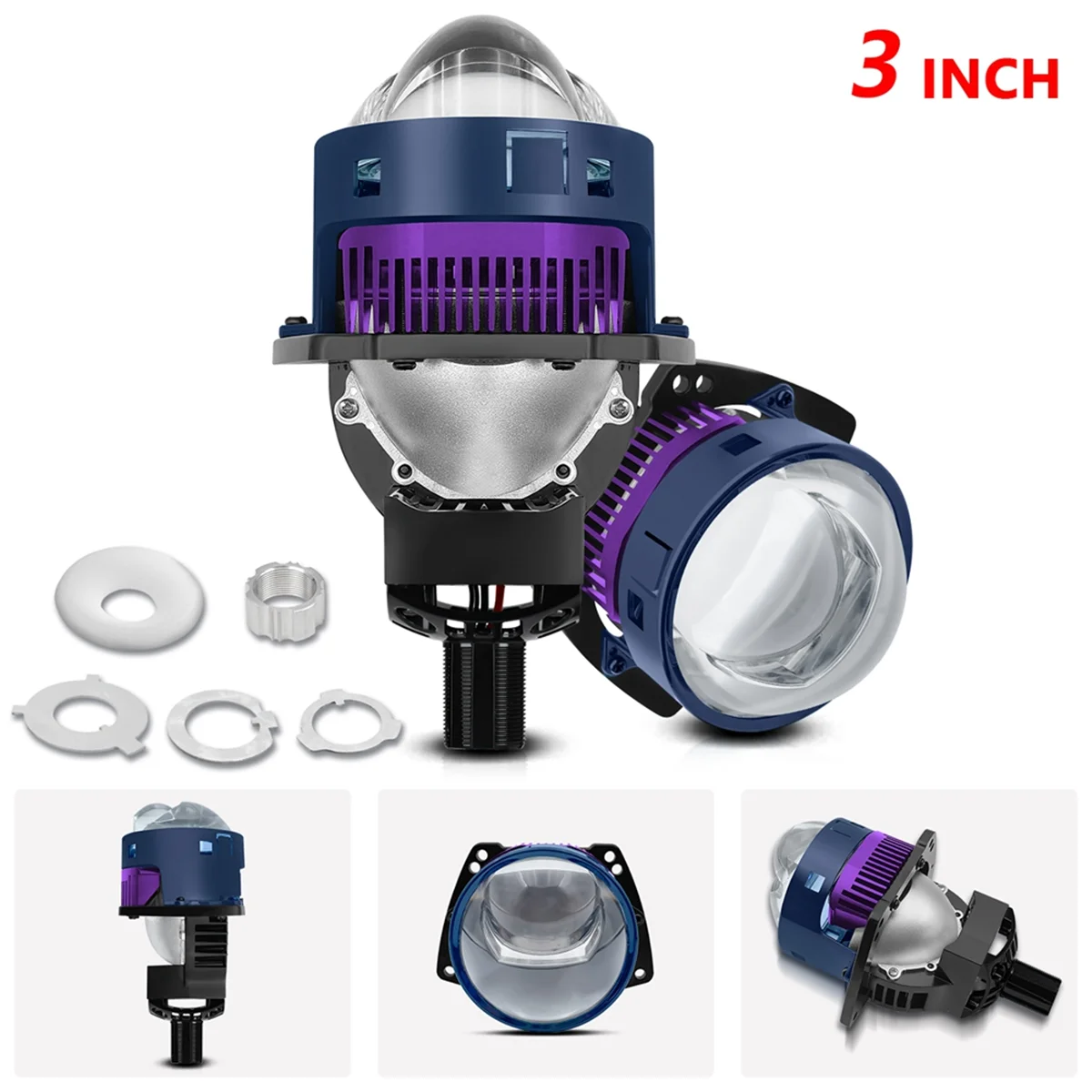 3 Inch Headlight Laser Lens High+Low Beam Bi LED Fog Lights Projector Universal H4 H7 9005 9006 Fog Lamp 6000K White