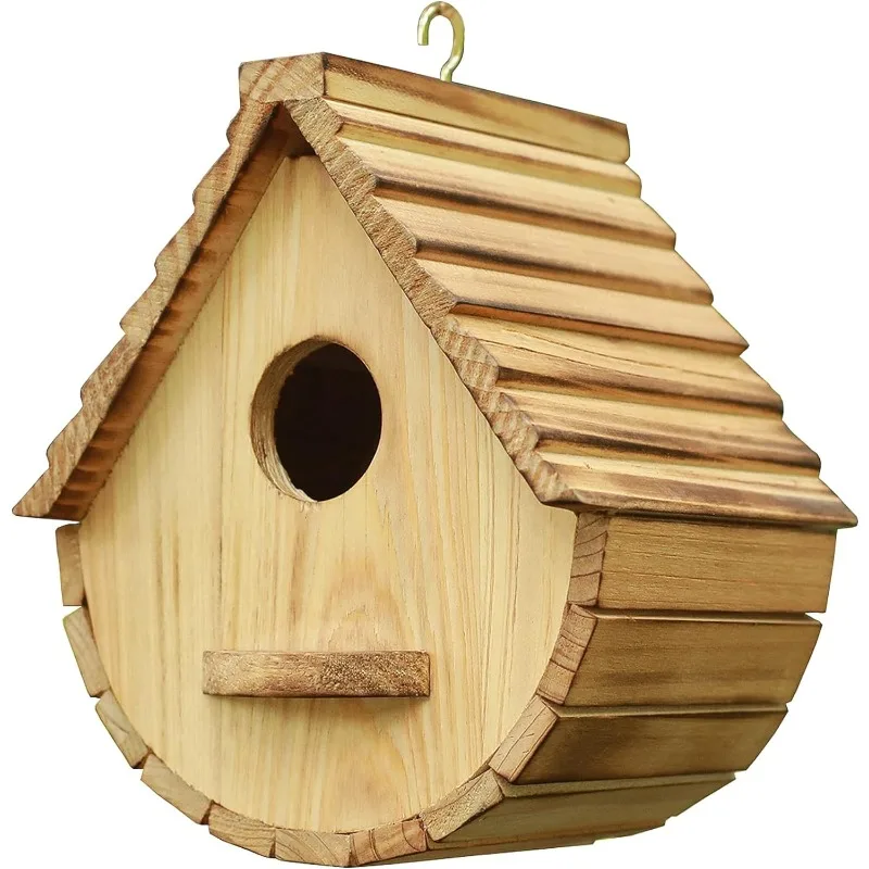 Outdoor Bird Houses, Natural Wooden Bird Hut Clearance Bluebird Finch Cardinals Hanger Birdhouse for Garden Viewing