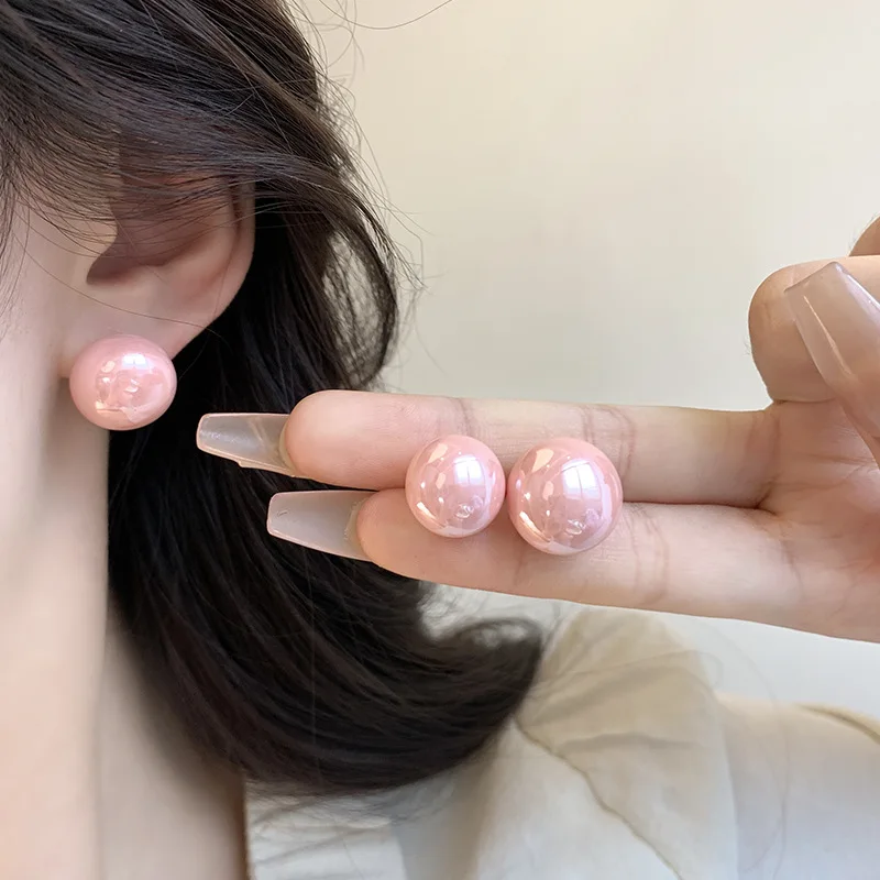 Exquisite Pink Color Simulated Pearls Stud Earrings For Women Trendy Elegant Wedding Party Ear Accessories Geometry Jewelry