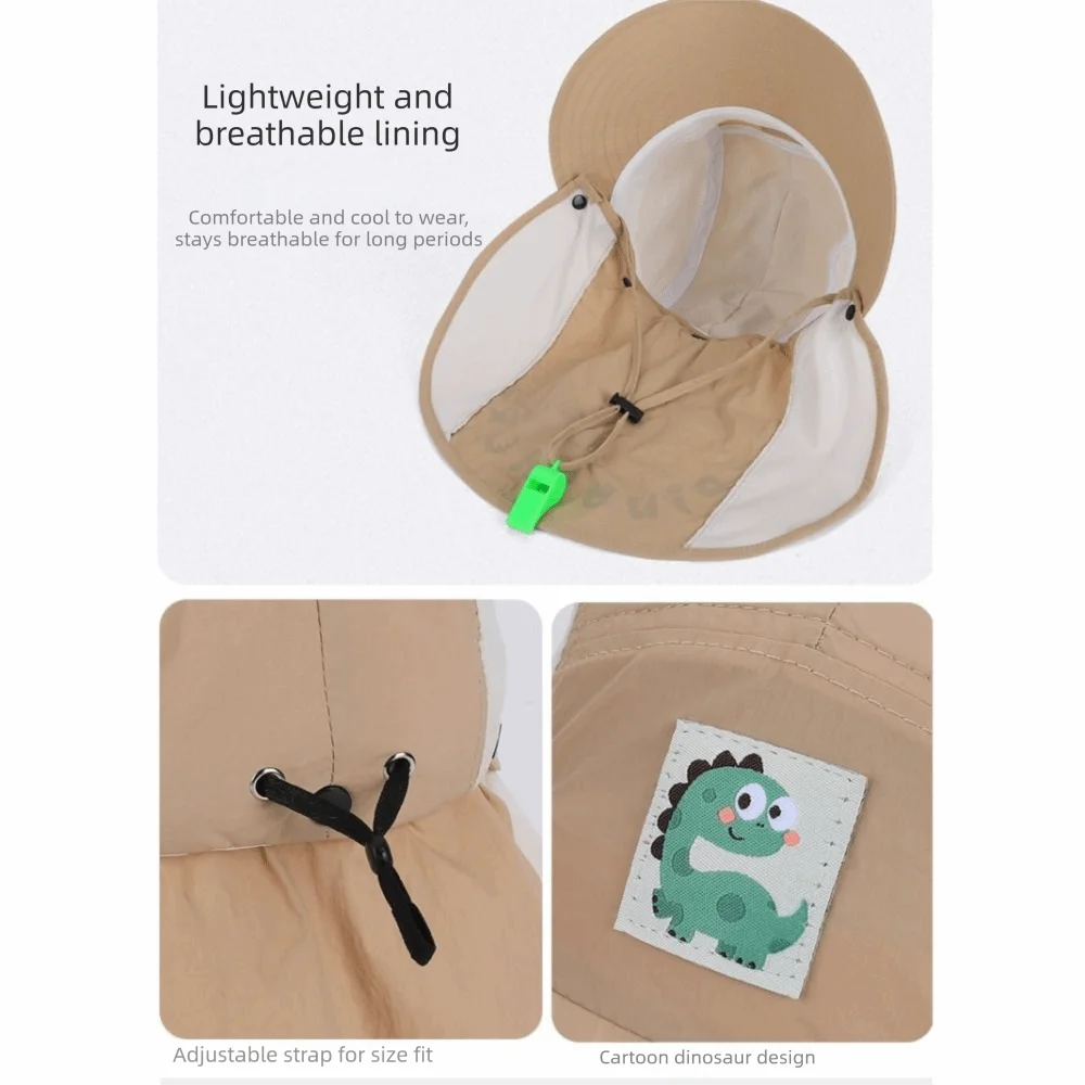 

Big Brim Children's Sun Hat Sun Protection Foldable Children Beach Cap Extended Shawl Neck Cover Whistle Sunscreen Hat Summer