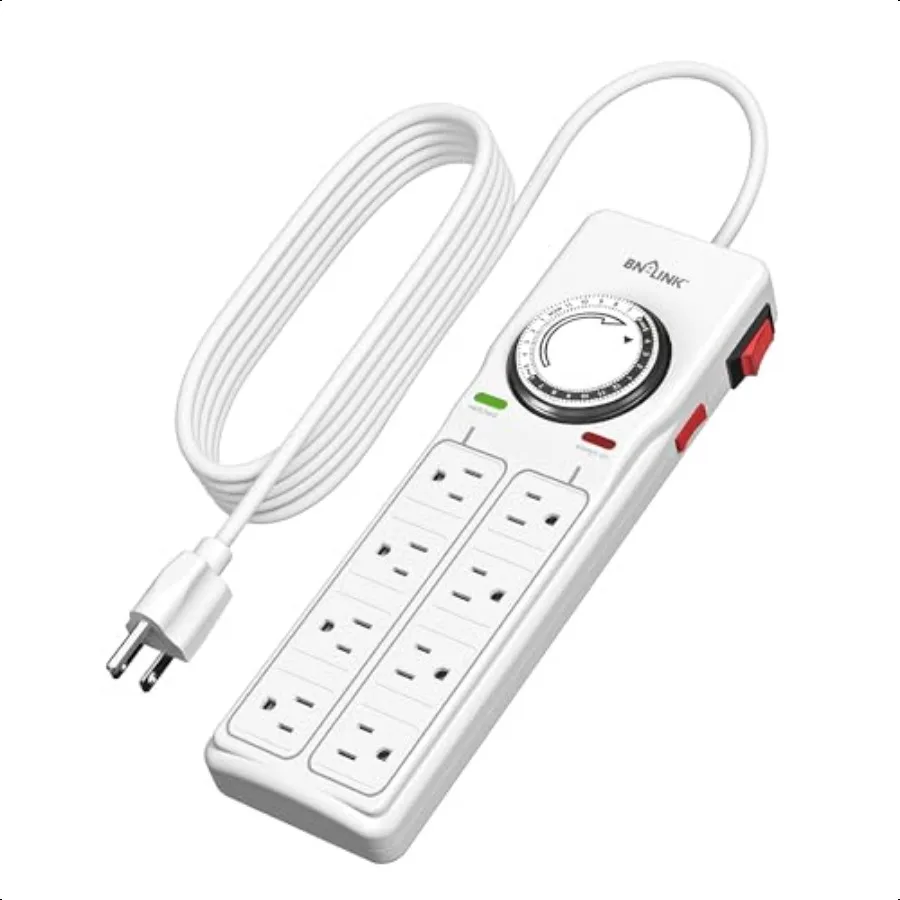 

BNLINK 8 Outlet Surge Protector with Mechanical Timer 4 Outlets Timed 4 Outlets Always On White