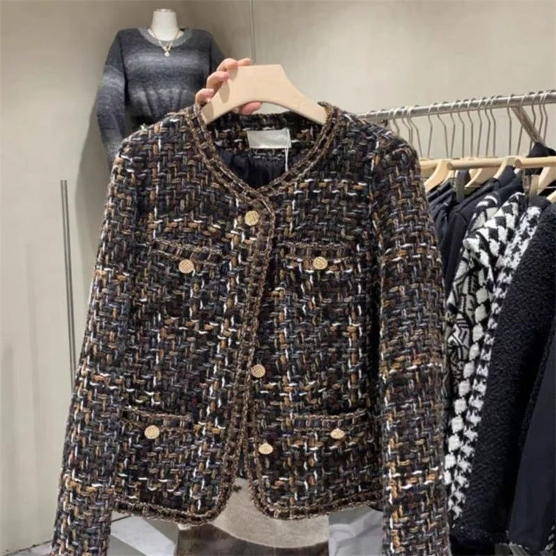 High-end Retro Tweed Little Black Dress-style Women's New Korean Design-Inspired Elegant Socialite Blazer For Spring Autumn ﻿