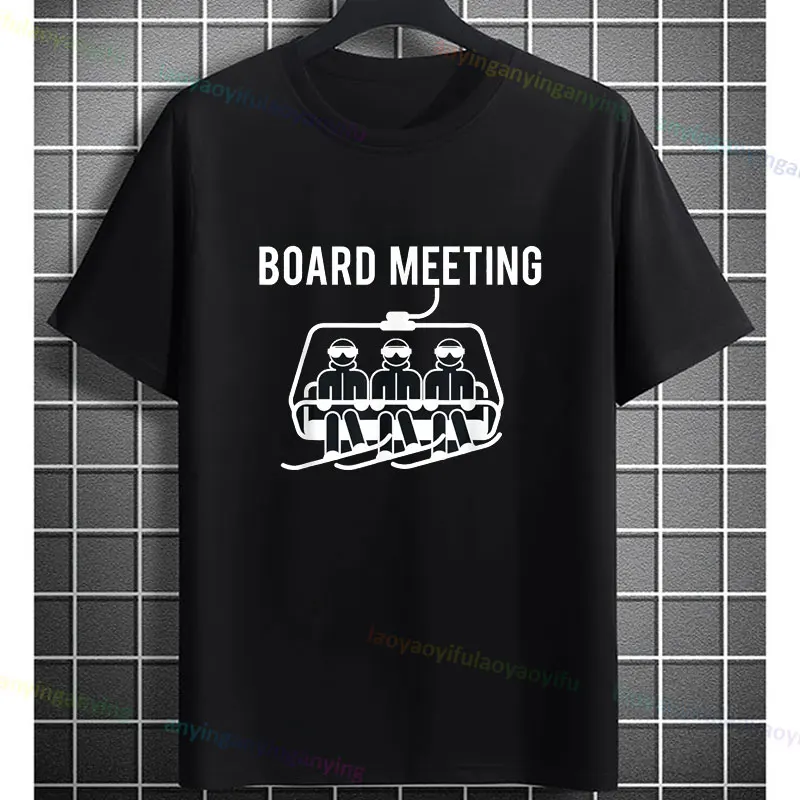 Men's Funny Snowboard Meeting Skiing Graphic T-shirt Casual Short-sleev Round Neck Pure Cotton Tee Humor Style Outdoor Clothing