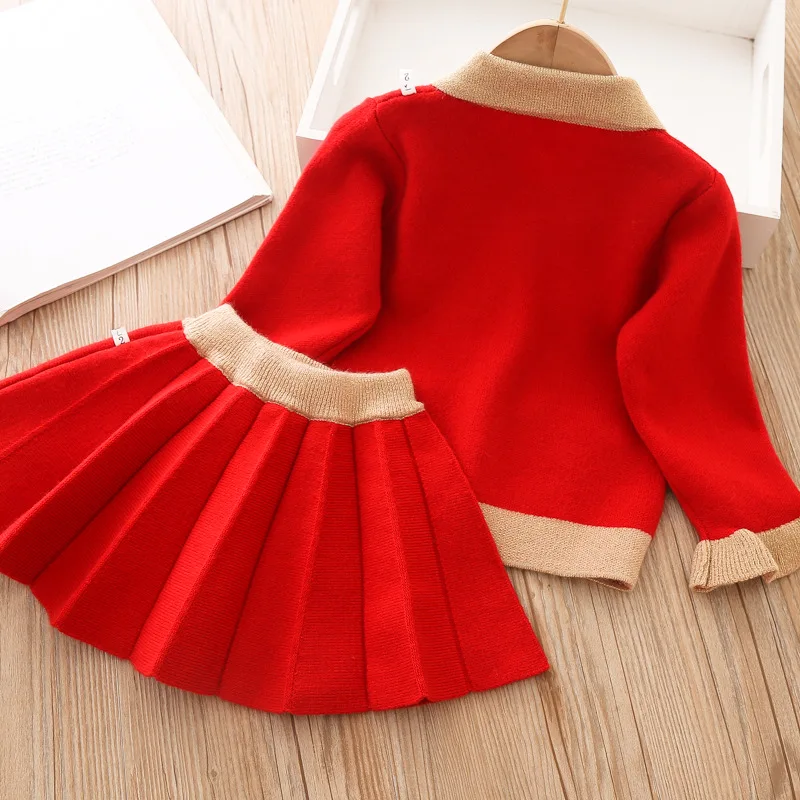 Little Girl Sweater Set 2023 Fall Winter New Korean Fashion Long Sleeve Top+Pleated Skirt Toddler Girls Sweater Fall Clothes