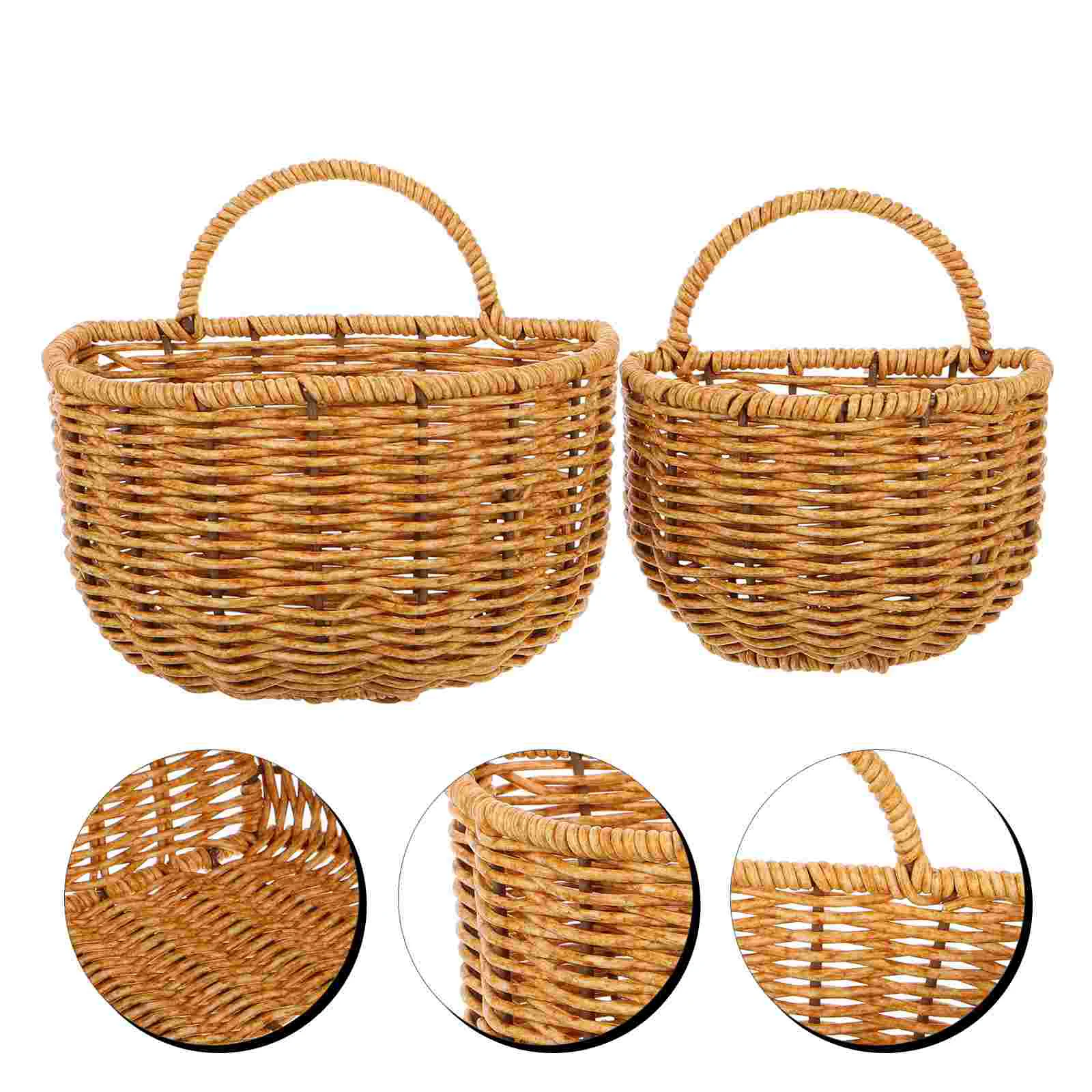 

2 Pcs Rattan Storage Basket Woven Front Door Hanging Fruit Artifact Wall Plastic Half Vases Magazine